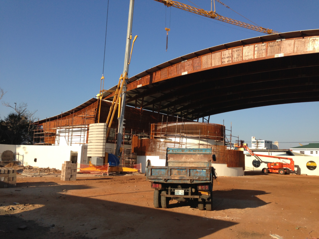 Laminated curved beams on the exterior of the Fisheries museum